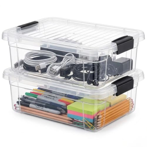 Superio Clear Storage Boxes with Lids, 4.5 Quart Plastic Container Bins for Organizing, Stackable Crates, BPA Free, Non Toxic, Odor Free, Organizers for Home, Office, School, and Dorm