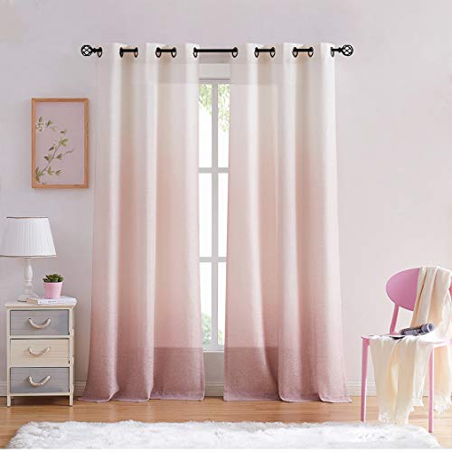 "CENTRAL PARK Ombre Rayon Blend Heavy Linen Texture Window Curtain Panel 6 Grommets Top Gradient Cream White to Pink Dust Rose Window Drapes Treatment for Living Room/Bedroom, Set of 2, 40"" x 95"" Each"
