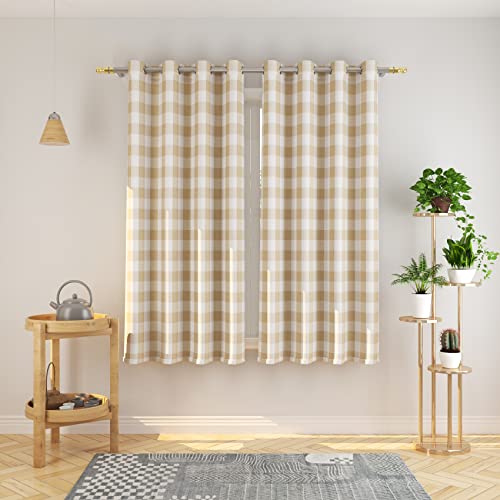 NATUS WEAVER Curtains Beige and White Buffalo Gingham Check Curtain Panels 63 inches Long Living Room Drapes Plaid Checker Kitchen Bedroom Window Treatment Set 2 Panels Grommet Top