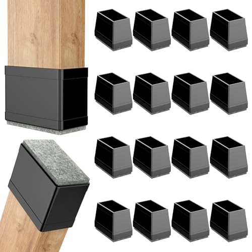 Rectangle Chair Leg Protectors for Hardwood Floors,16 PCS Silicone Covers to Protect Wood Tile Floors Felt Pads Furniture Leg Caps Reduce Noise. Easy to Move. (Black,2 x 3 Inch, Rectangular)