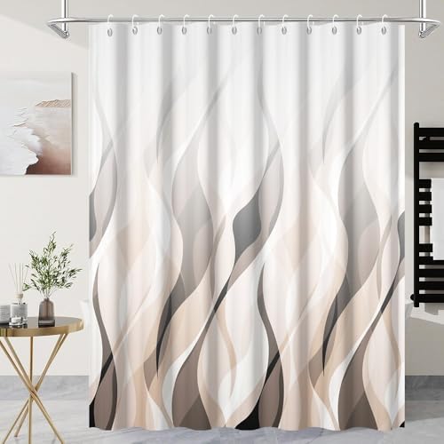 DORCEV Apricot Abstract Ombre Striped Shower Curtain for Bathroom Decor Beige Waves Shower Curtain Modern Art Minimalist Bath Curtains Waterproof Shower Curtains Set,72x72inch
