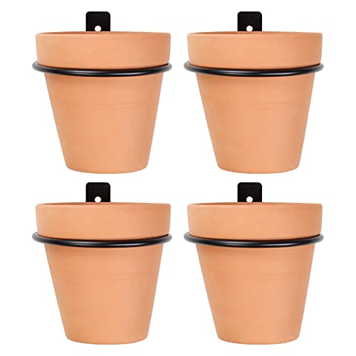 Darware Metal Wall Ring Planters with Pots (4-Pack, 8-Piece Set) Wall Mounted Clay Pots with Holders for Plants and Flowers
