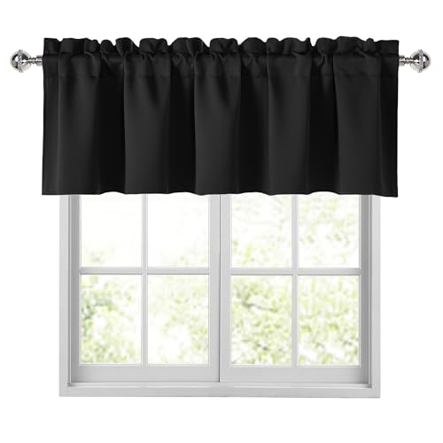 "JIUZHEN Black Valances for Windows Rod Pocket Room Darkening Small Window Curtains for Kitchen/Bathroom, 52"" W x 14"" L, 1 Panel"