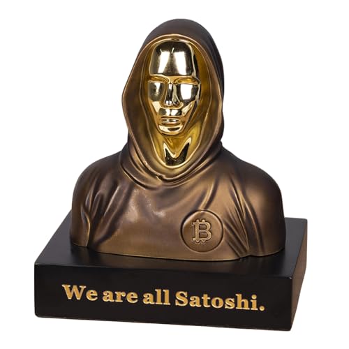 "HumblePleb Handmade 6"" BTC Satoshi Nakamoto Figure Resin Bitcoin Statue Bronze Finish Gift for Bitcoiners"