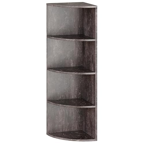 RICOO WM058-BG Hanging Corner Shelf, 110 x 33 x 33 cm, Grey Concrete Look, Chipboard Made of Wood, Hanging Shelf, Bookcase, Corner Wall Shelf, Corner Kitchen Shelf, Wall Shelf, Corner Wall Shelf,