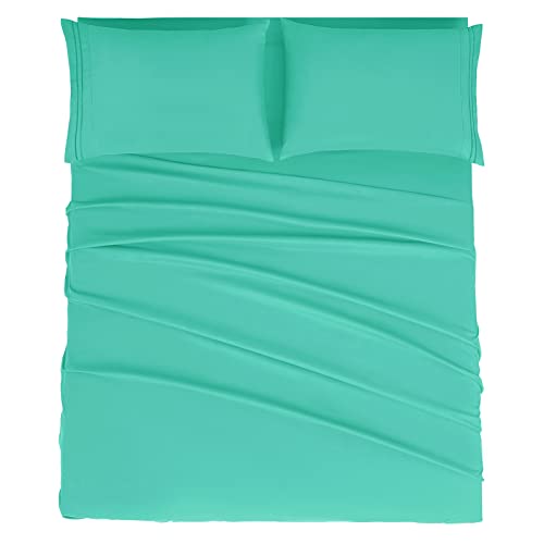 Mejoroom California King Size Sheet Set - Soft Microfiber Double Bed Sheets, Deep Pocket Fitted Sheet, Breathable, Wrinkle & Fade Resistant - 4 Piece (California King, Mint)