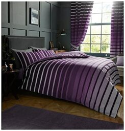 GC GAVENO CAVAILIA Easy Care Striped Bedding King Size, Washable Stripe Duvet Cover, Breathable Printed Quilt Covers, Purple
