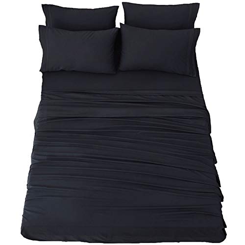 SONORO KATE Bed Sheet Set Super Soft Microfiber 1800 Thread Count Luxury Egyptian Sheets 18-Inch Deep Pocket???Wrinkle and Hypoallergenic-6 Piece (Black, California King-6 Piece)
