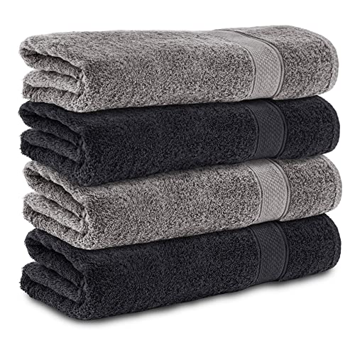 Komfortec Set of 4 Bath Towels 70 x 140 cm 100% Cotton 470 g/m² Terry Cloth Soft Anthracite Grey/Black