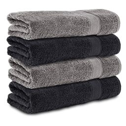Komfortec Set of 4 Bath Towels 70 x 140 cm 100% Cotton 470 g/m² Terry Cloth Soft Anthracite Grey/Black