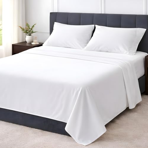 Shreem Linen Twin 4 Piece Sheet Set, 1800 Ultra Soft Hotel Luxury Bedding, Breathable and Cooling, Deep Pockets Fit 8-16 Inch Mattress, White