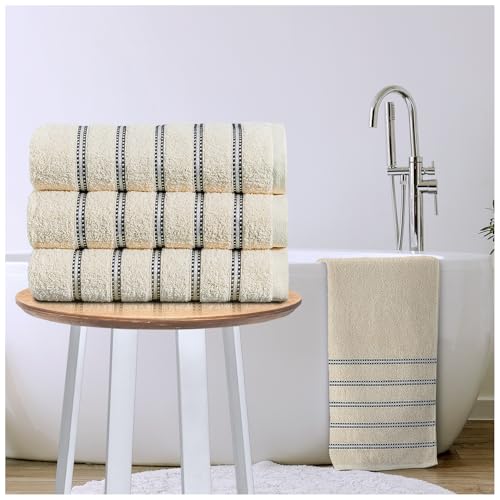 GC GAVENO CAVAILIA Striped Bath Sheets Extra Large 3Pack - 600GSM Towels Bath Sheets Quick Dry & Water Absorbent Towels Set - Lightweight Hotel Quality Thick Cotton Towel Bath Sheet 90x150 Cm, Bone