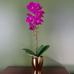 Leaf 46cm Artificial Orchid Dark Pink/Gold