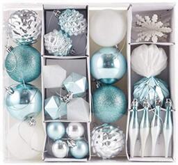 HEITMANN DECO Set of 29 Christmas Tree Baubles Assortment – Christmas Decorations Turquoise Silver White for Hanging – Plastic Christmas Tree Decorations Turquoise White Silver