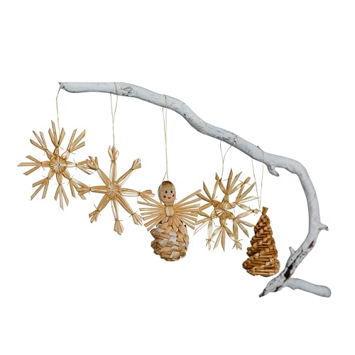 HEITMANN DECO Straw Christmas Tree Decorations, 32-Piece Set, Natural Material, 22 x 22 x 2.3 cm