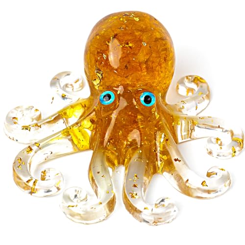 "RJINGSHI Octopus Decor Aquarium Amethyst Gravel Decorative Resin Glass with Natural Crystal Stone Marine Animals Fish Tank Ornaments Statue Healing Home Decor Ladies Gift 3.93"""