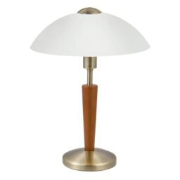 Eglo Solo 1 Table Lamp, 1 Bulb Table Lamp, Material: Steel, Wood, Colour: Burnished, Walnut, Glass: Satin White, Socket: E14, Includes Touch Dimmer
