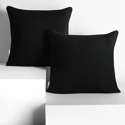 DecoKing Set of 2 Pillowcases 40 x 40 cm, Jersey Knit, 100% Combed Cotton, zip closure, color Black, Amber