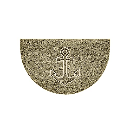 Nicoman Embossed Halfmoon Half Circle Door Mat Dirt-Trapper Jet-Washable Doormat 70x44cm (Beige, ANCHOR Shape) - Use Indoor or Sheltered Outdoor