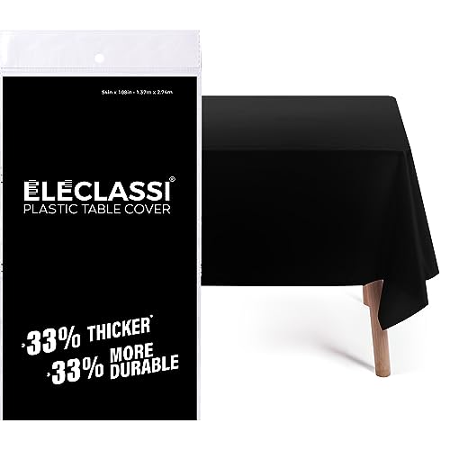 Eleclassi Black 12 Pack Premium Plastic Table Cloth Disposable Tablecloth 54 x 108 Inch - Black Plastic Tablecloths for Rectangle Tables Up to 8 Feet