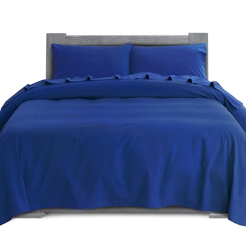 Elegant Comfort Soft 4-Piece 100% Turkish Cotton Flannel Sheet Set - Premium Quality, Deep Pocket Fitted Sheet, Ultra Soft, Cozy Warm and Anti-Pill Flannel Sheets - Cali King, Royal Blue