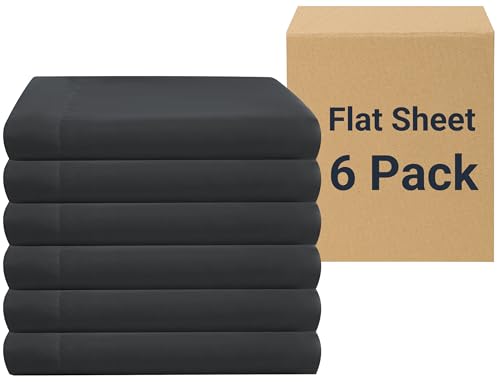 "ZPECC Flat Sheets Only - 6 Pack Soft Microfiber Sheets, Bedding Essentials with Color-Coded Label for Hosts of Hotel, Motel, Rental Properties or Airbnb (Black, Full 81""x96"")"