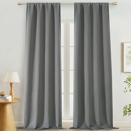 "Lecloud Light Grey Curtains 108 Inches Long 2 Pcs, Room Darkening Rod Pocket Modern Home Decor Curtains for Bedroom, Thermal Insulated Window Curtain Drapes for Living Room, Each Panel 50"" W x 108"" L"