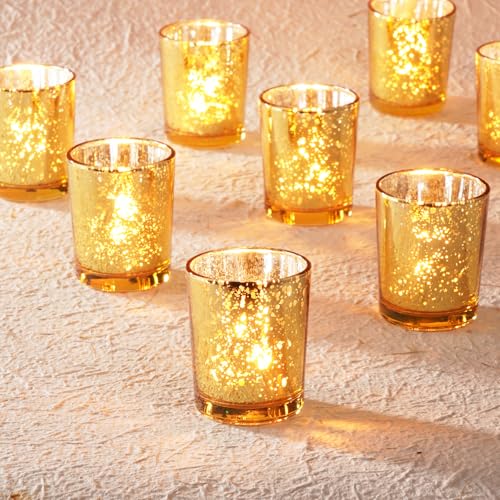 Gold Votive Tealight Candle Holders, Set of 24, Party Table Centerpiece Decorations