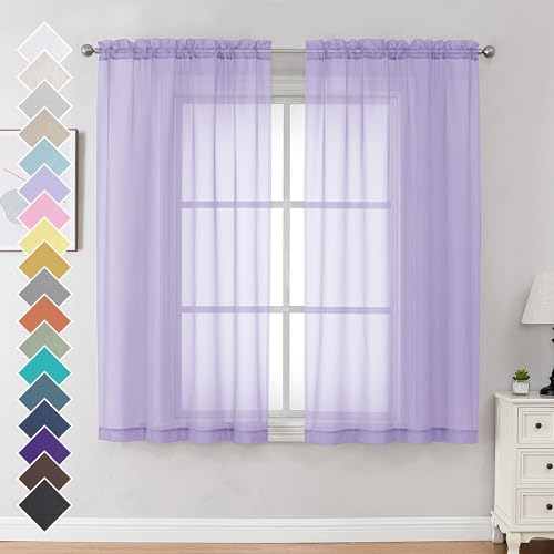 OVZME Lavender Sheer Curtains 63 inches Long - Soft Light Filtering Window Panels for Living Room/Bedroom, Top Double Rod Pocket, 1 Pair, 42 x 63 inch, 2 Panels