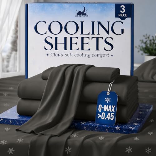 SLEEPHORIA 3 PC Cooling Sheets Twin Size Bed Set - Temperature Regulating Bedding for Hot Sleepers - Deep Pocket Cooling Bed Sheets Twin for Night Sweats and All-Night Cool Comfort (Graphite)