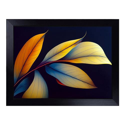 Lap Tray with Bean Bag Cushion, Glowing Leaves - Handmade in the UK, Raised Wooden Edge, Padded Cushion, Heat-Resistant Wipe-Clean Surface, for Meals, Laptops and Crafts