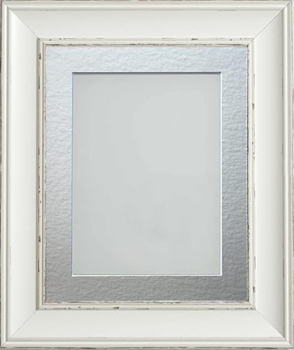 Frame Company Brooke Antique White Photo Frame, Silver Mount, A4 for 10x6 inch, fitted with perspex