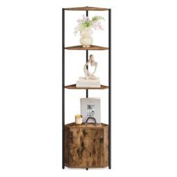 VASAGLE Corner Shelf with Storage, Corner Storage Cabinet, 5-Tier Corner Shelving Unit, Corner Storage Stand, for Living Room, Bedroom, Kitchen, Bathroom, Rustic Brown and Ink Black LBC580K01