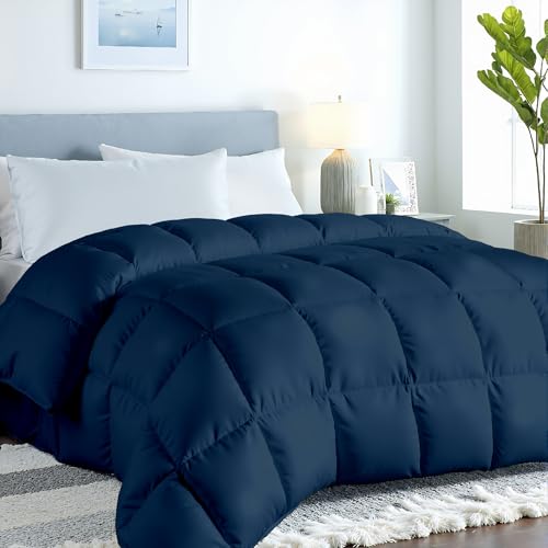 "Royale Linens Comforter - Full Size Duvet Insert - All Season Soft Quilted Comforters with 8 Corner Tabs - Down Alternative Bedding Comforter - Box Stitched Duvet Insert (Navy, Full 82""x86"")"