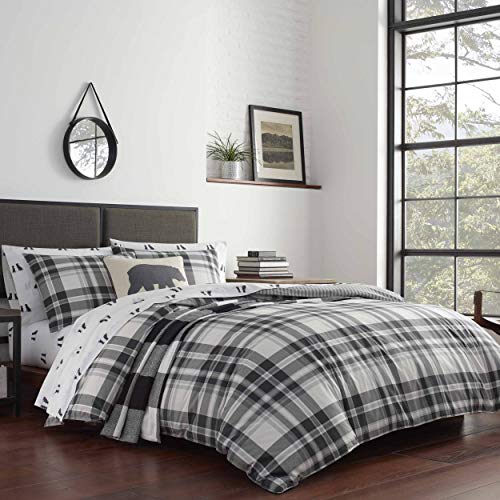 Eddie Bauer Home - Coal Creek Collection - 100% Cotton Soft & Cozy Premium Quality Plaid Comforter with Matching Sham, 2-Piece Bedding Set, Twin, Grey