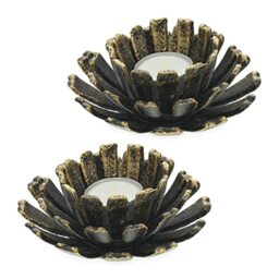 Relaxdays Tealight Holder, Set of 2, Flower Shape, Candle Stand, Cast Iron, Indoors & Outdoors, HxØ 6 x 13.5 cm, Bronze
