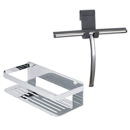 Tiger Caddy Shower Basket, Stainless Steel, Chrome, 24 x 7 x 10.6 cm + Sealskin Deluxe Window Wiper Including Flexible Glass Hook, Stainless Steel Polished, 26 x 19 x 3.5 cm