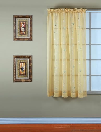 "Today's Curtain, Emelia Embroidery Sheer Panel 63"", Gold, 59"" W x 63"" L"