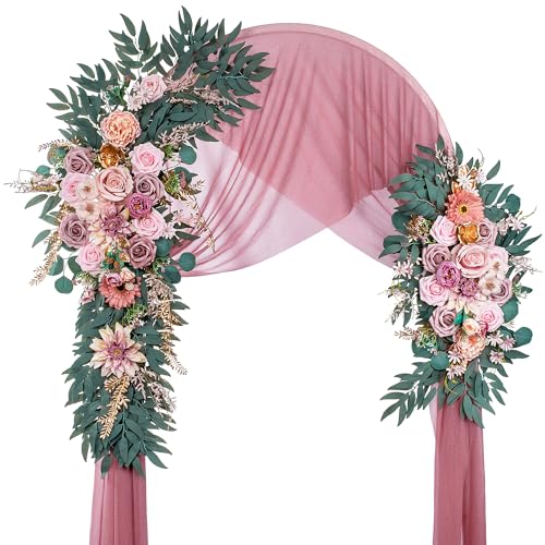 Lisuun Wedding Arch Flowers, Artificial Flowers for Decoration, Large Flower Swag for Boho Styles Wedding Ceremony Floral Decor - Pack of 2