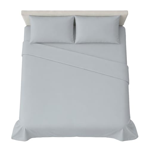hermet 4-Piece Plain Double Bed Sheet Set, Fitted Sheet, Flat Sheet, 2 Pillowcases 50 x 80 cm, 30 cm Corner, Soft Microfibre, Oekotex Certified, No Iron