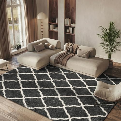 Safavieh Kate Shag Rug, Woven Polypropylene Carpet in Dark Grey / Ivory, 182 X 274 cm