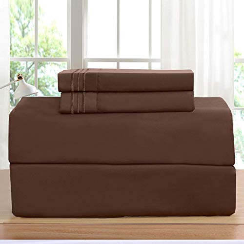 Luxurious Bed Sheets Set on Amazon! Elegant Comfort1500 Premier Wrinkle,Fade and Stain Resistant 4-Piece Bed Sheets, Deep Pocket, California King Chocolate