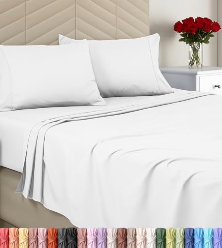 Utopia Bedding King Duvet Cover Set, Brushed Microfiber, Soft Flat Sheets for King, Luxury Flat Sheet with Fitted Sheet, Flat Sheet and 2 Pillowcases, Deep Pocket (White)