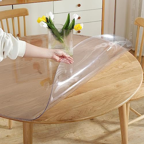 "LovePads Round Clear Table Cover Protector 29"", Waterproof Plastic Cover - 2mm Thick Vinyl Tablecloth, Wipe-Clean Cover for Dining, Kitchen or Coffee Tables, Protects from Spills, Stains and Scratches"