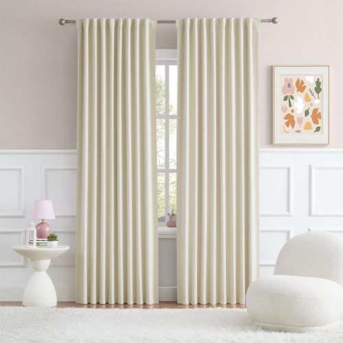 DUALIFE Cream Blackout Curtains 90 Inch Long 2 Panels Set Back Tab Loop Rod Pocket Thermal Insulated Room Darkening Curtains for Living Room 52 x 90 Inch