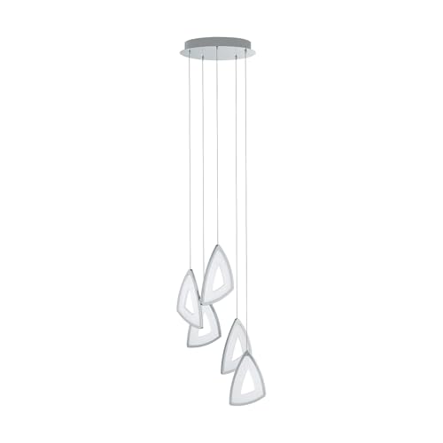 EGLO Amonde LED Pendant Light, 5 Bulbs, Dimmable Ceiling Light, Modern Made of Cast Aluminium and Satinised Plastic, Dining Table Lamp, Living Room Lamp, Hanging in Chrome, White