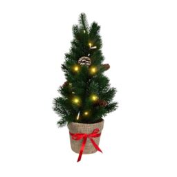 GreenBrokers Artificial Mini Pine Christmas Tree with LED Lights in Pot 50cm/20in, Green