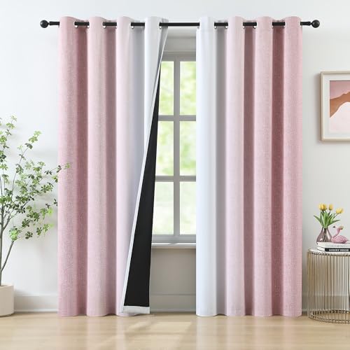"Pink Ombre Blackout Curtains 90 Inches Long for Living Room Bedroom, Thermal Insulated Curtain Panels for Girls Room Gradient Energy Efficient Window Drapes for Children Room, Grommet Top, 52""W"
