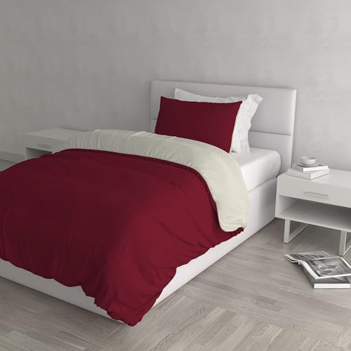 Natural Colour Duvet Cover Set, Burgundy/Cream, Small double