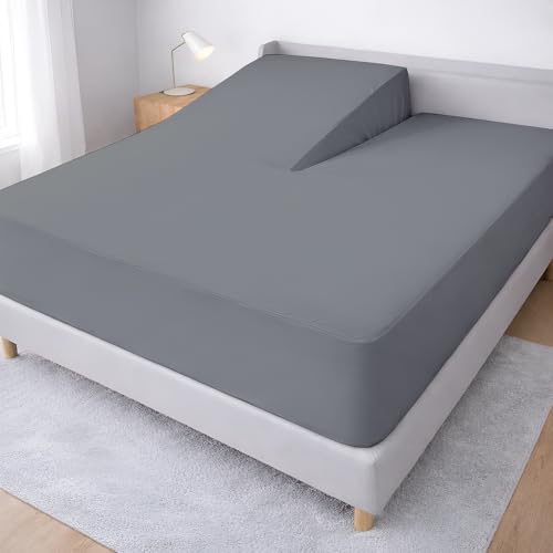"34"" Split Head Flex King Fitted Sheet, Soft Brushed Microfiber, Dark Grey"